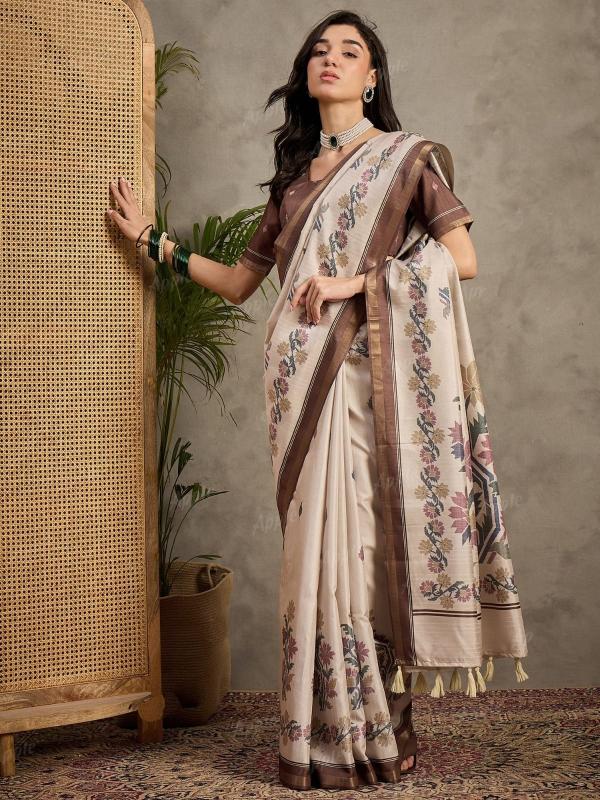Elegance Matka silk Digital print with attached BP