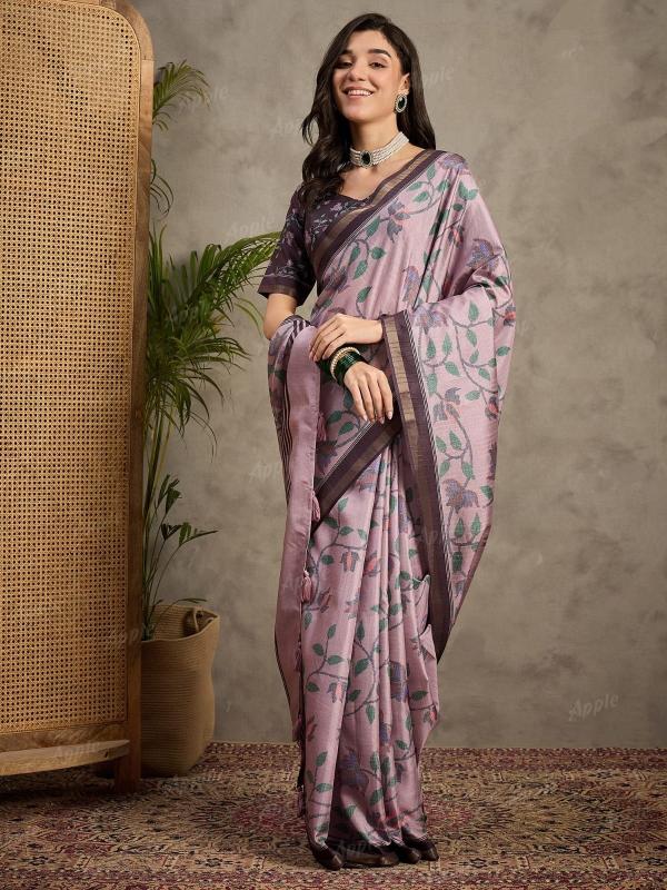 Elegance Matka silk Digital print with attached BP