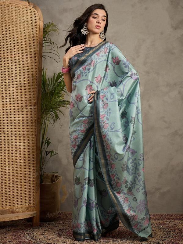 Elegance Matka silk Digital print with attached BP
