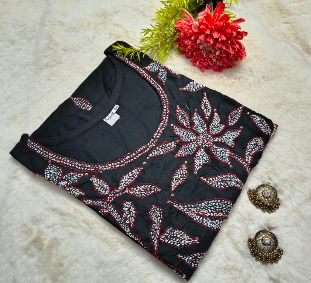 Premium Bombay Rayon Kurti with Beautiful Nokshi Katha Work