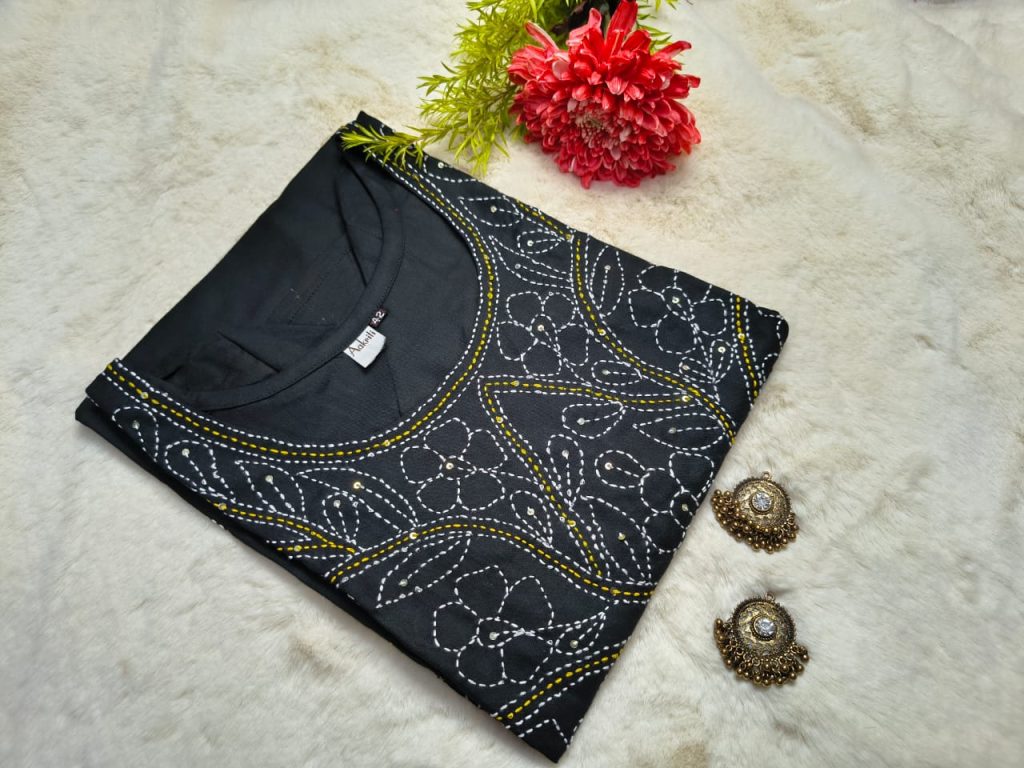 Premium Bombay Rayon Kurti with Beautiful Nokshi Katha Work