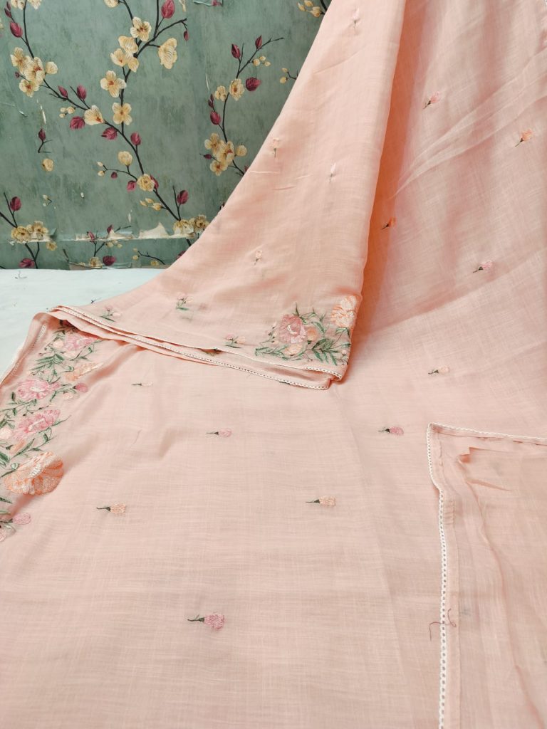 Exclusive Linen Cotton Embroidery On Full Saree with attached BP