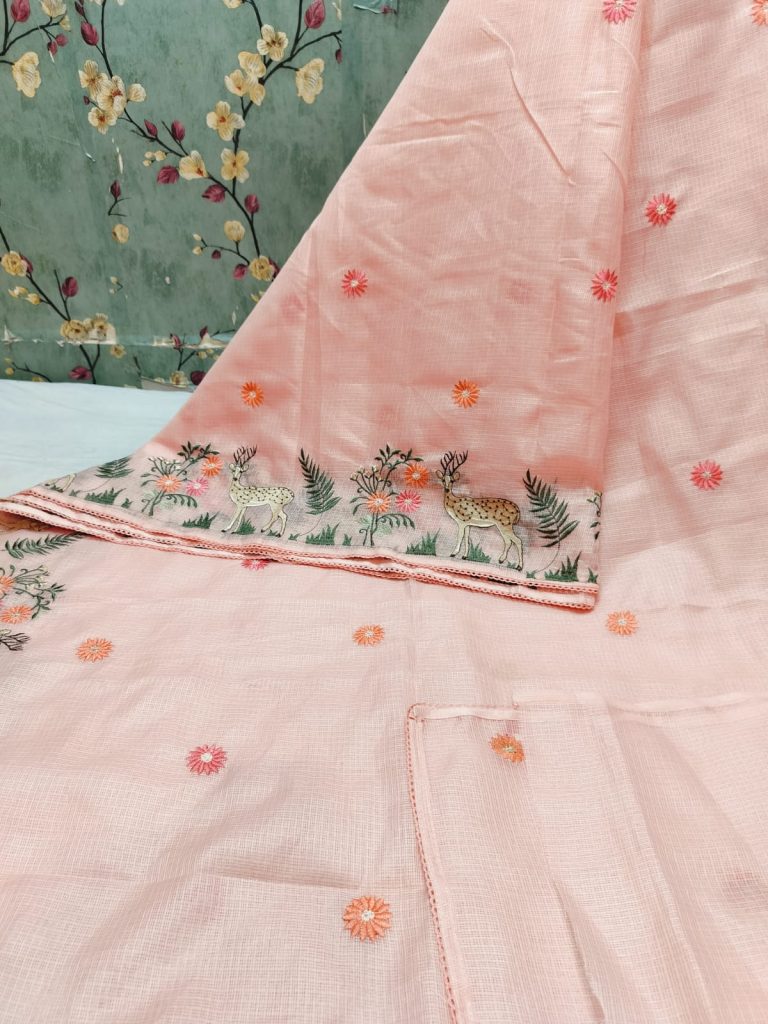 Exclusive Kota  Embroidery On Full Saree With Attached BP