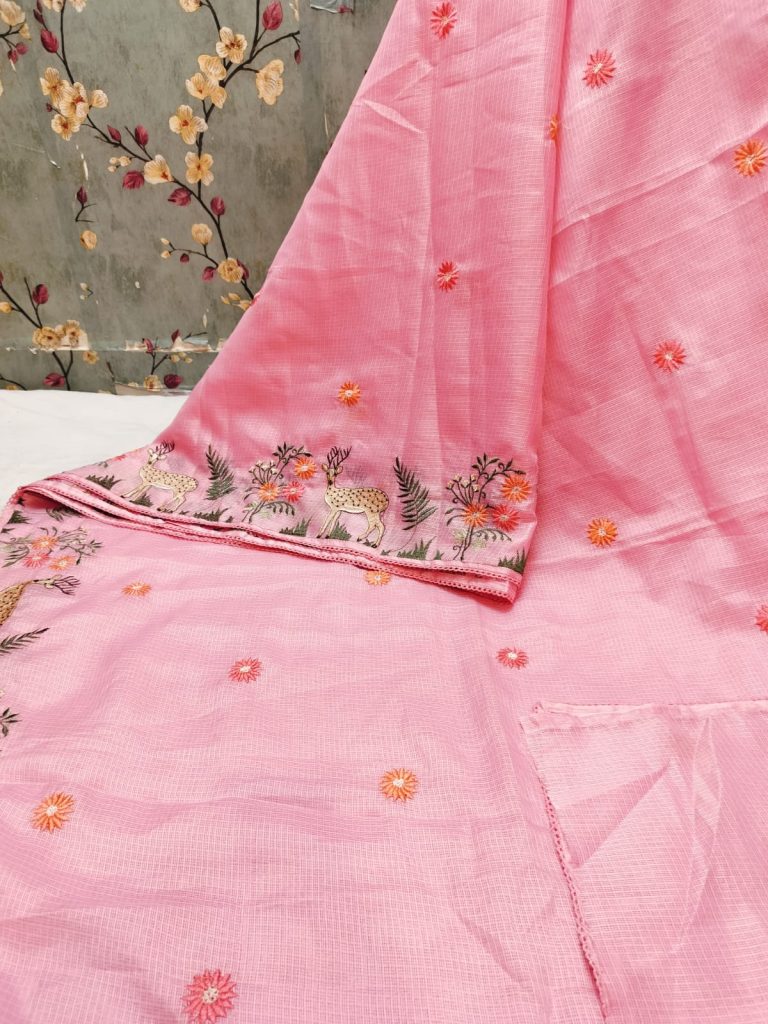 Exclusive Kota  Embroidery On Full Saree With Attached BP