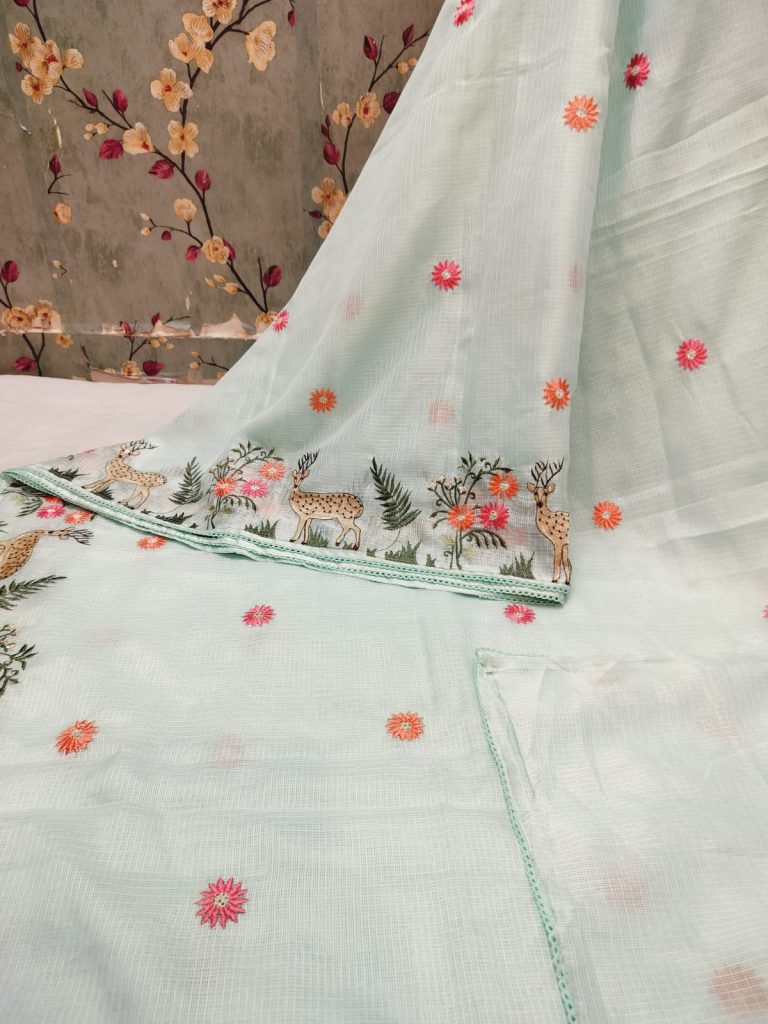 Exclusive Kota  Embroidery On Full Saree With Attached BP