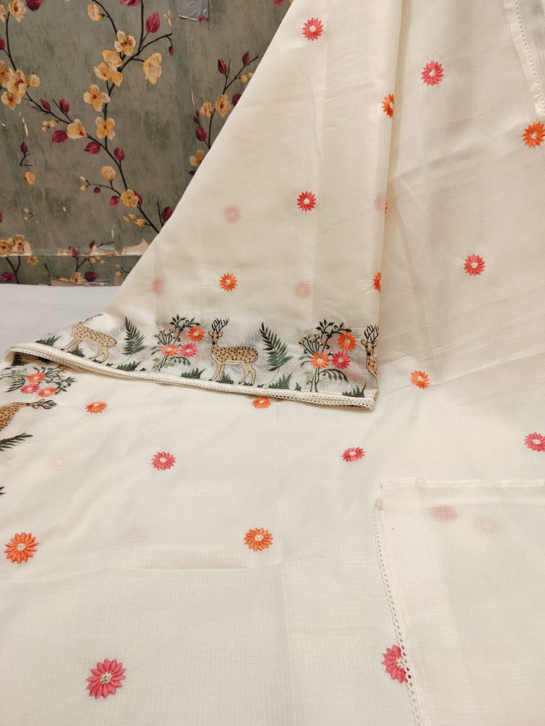 Exclusive Kota  Embroidery On Full Saree With Attached BP