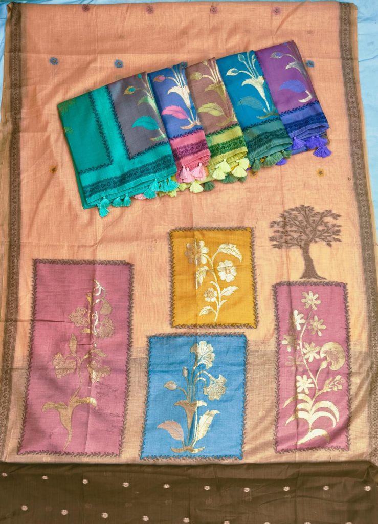Beautiful Muslin Jamdani Weaving Saree With Attached Contrast BP