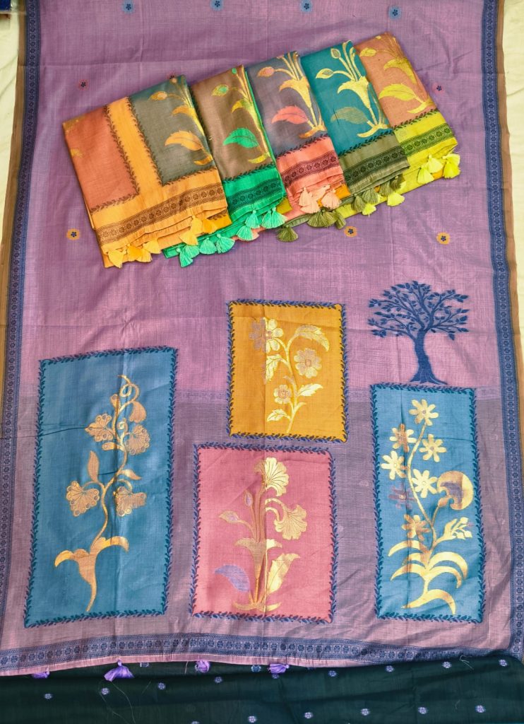 Beautiful Muslin Jamdani Weaving Saree With Attached Contrast BP