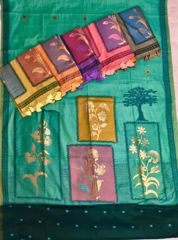 Beautiful Muslin Jamdani Weaving Saree With Attached Contrast BP