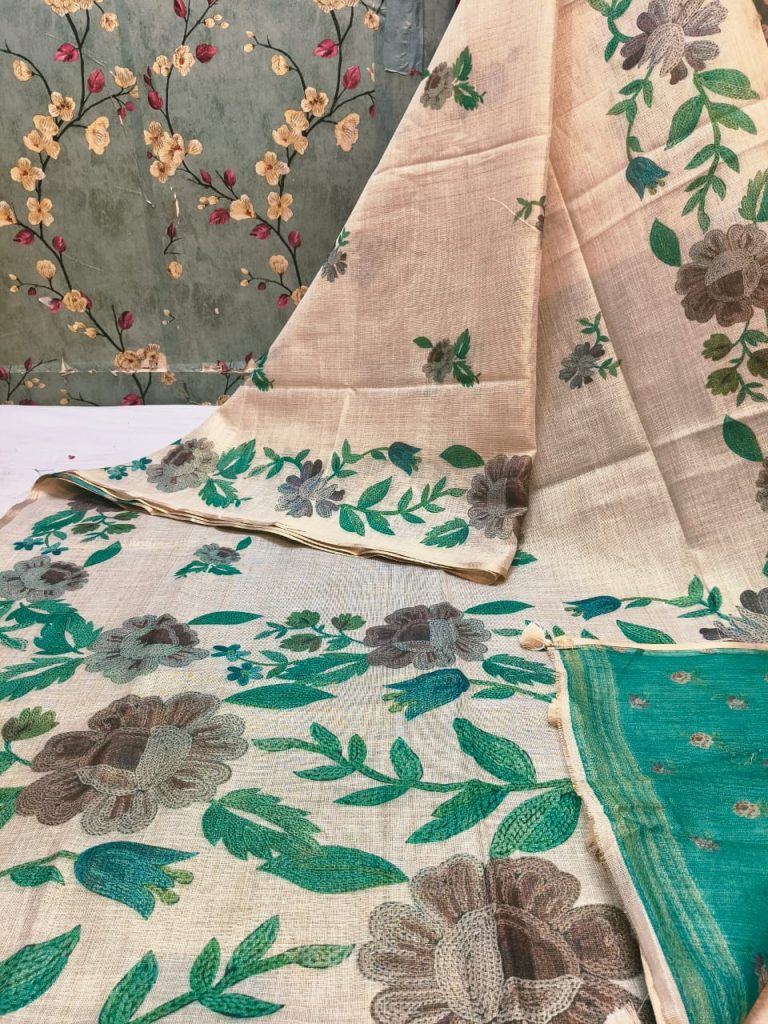 Beautiful Linen Silk Saree Digital Print In Whole Body & Attached BP