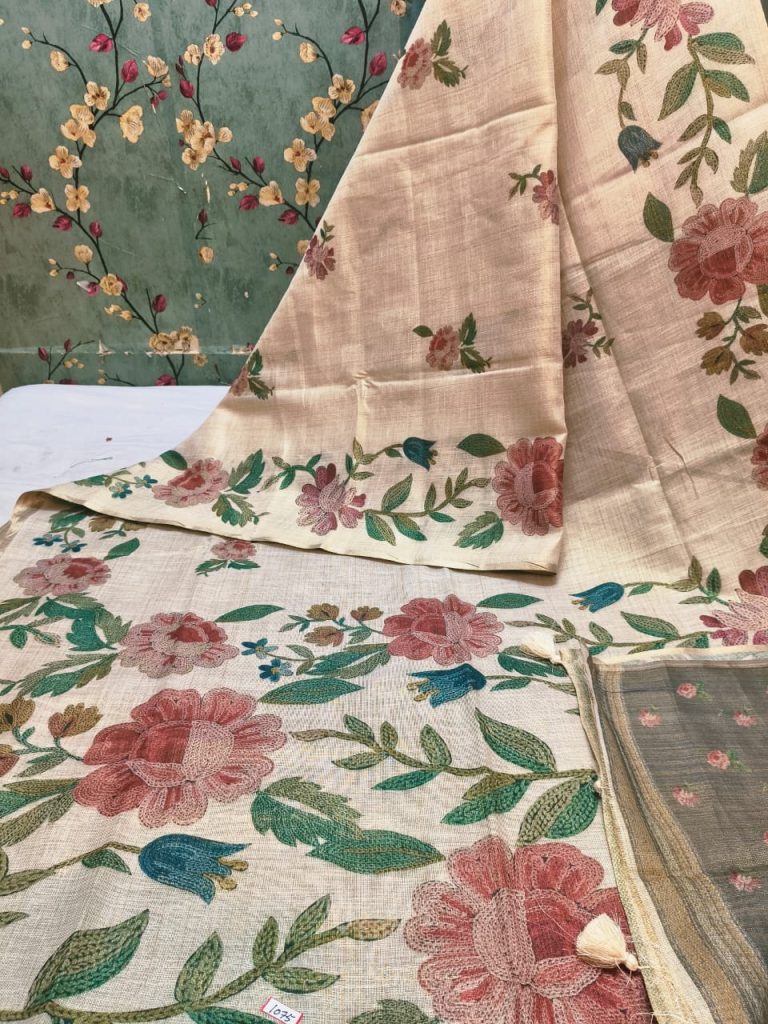 Beautiful Linen Silk Saree Digital Print In Whole Body & Attached BP