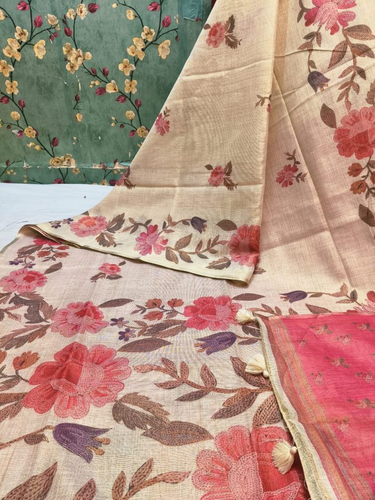 Beautiful Linen Silk Saree Digital Print In Whole Body & Attached BP