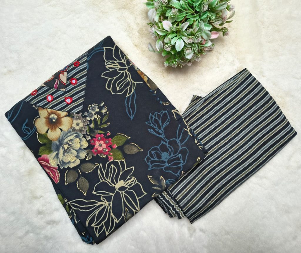 Premium Quality Super Muslin 2 Piece Set With Hand Embroidery Work