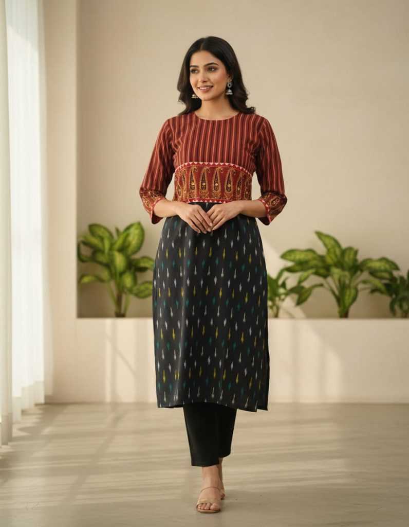 Very Exclusive & Rare Collection Of Ikkat & Ajrakh….Pure Ajrakh – Ikkat Kurti..