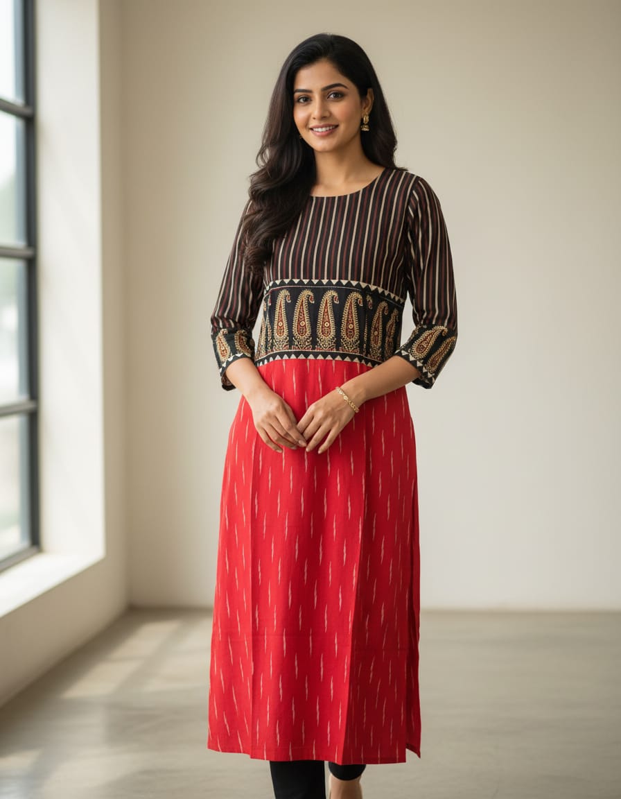 Very Exclusive & Rare Collection Of Ikkat & Ajrakh….Pure Ajrakh – Ikkat Kurti..