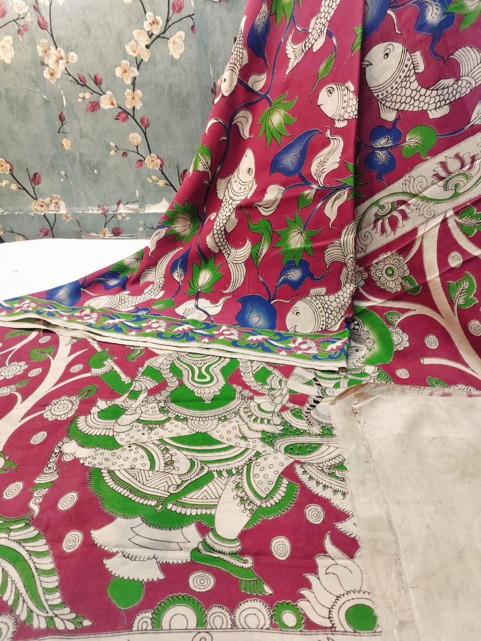 Beautiful Pure Andhra Kalamkari Silk With Attached BP