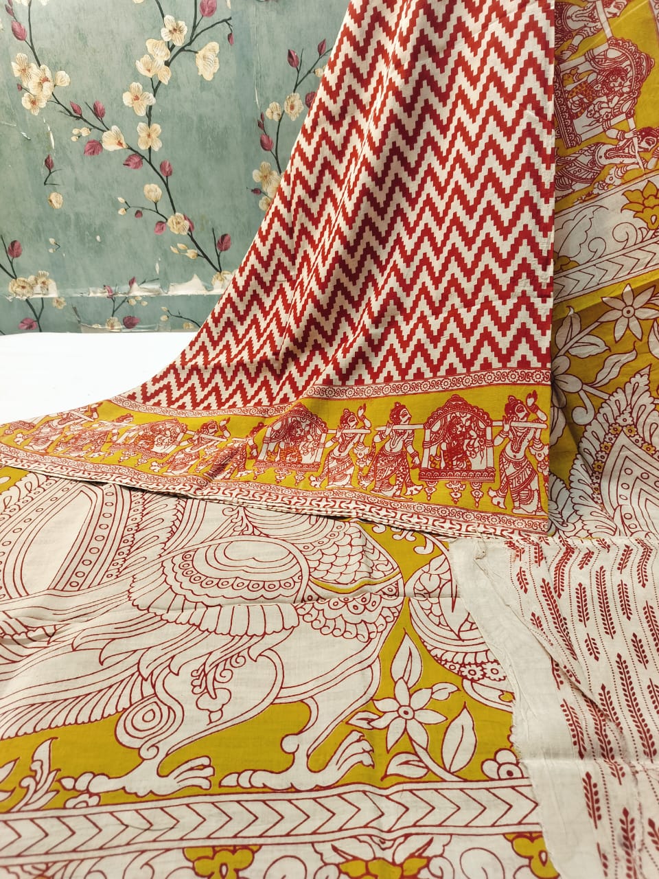 Beautiful Pure Andhra Kalamkari Silk With Attached BP