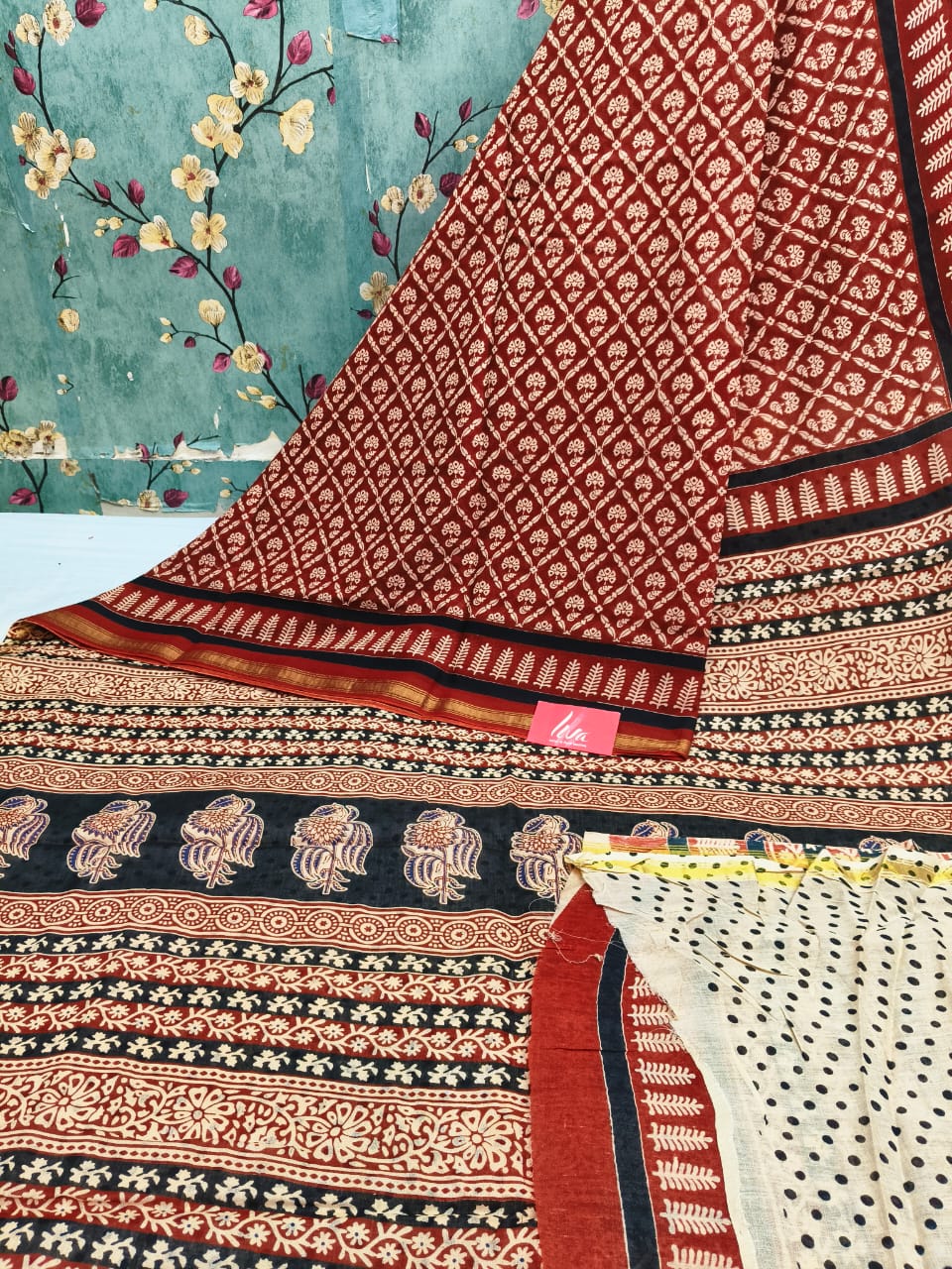 Beautiful Chanderi Cotton Ajrakh Print Saree With Attached BP