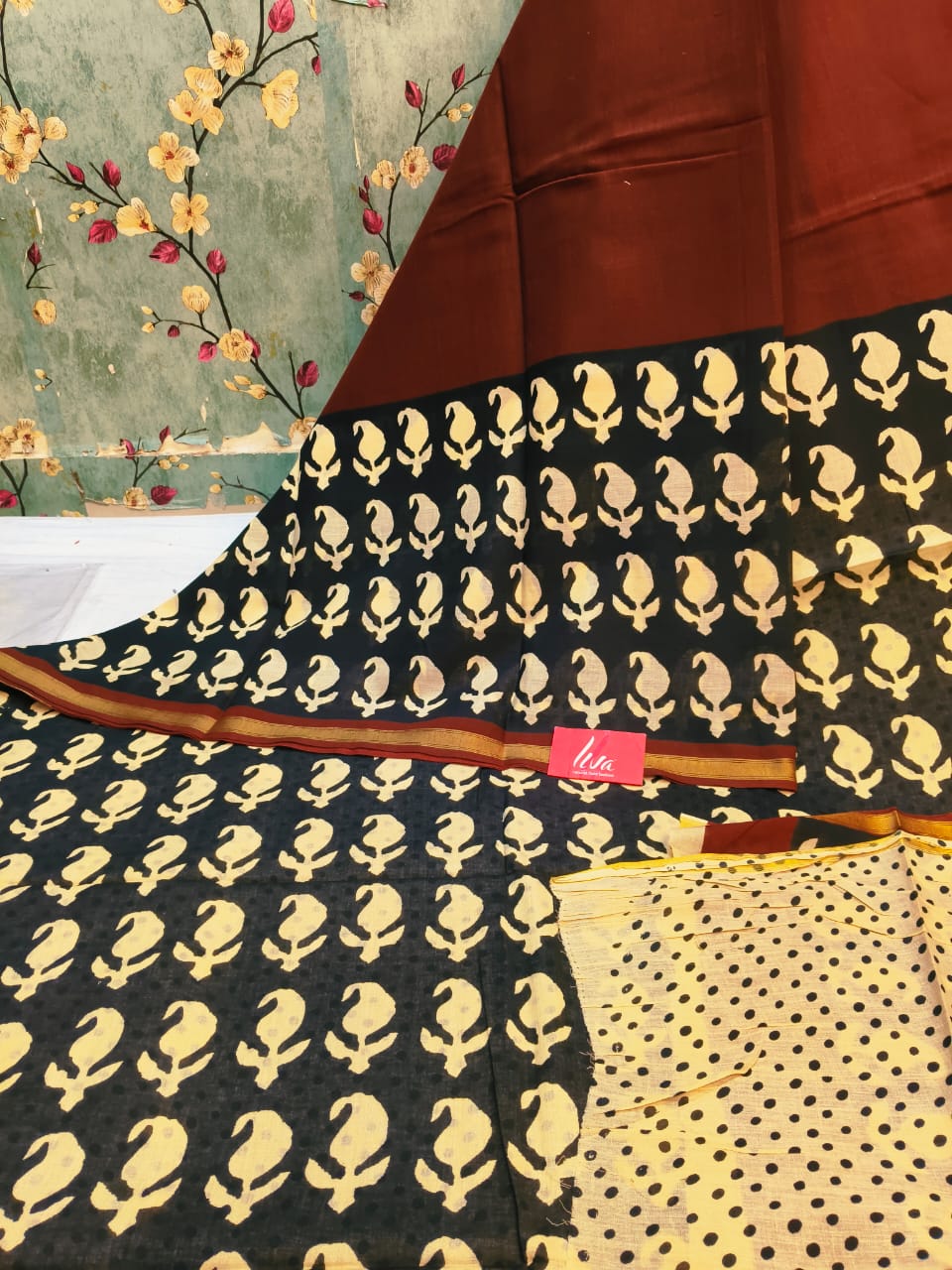 Beautiful Chanderi Cotton Ajrakh Print Saree With Attached BP