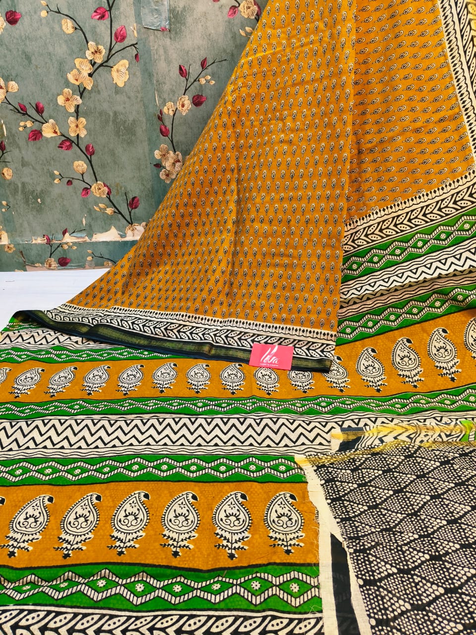 Beautiful Chanderi Cotton Ajrakh Print Saree With Attached BP