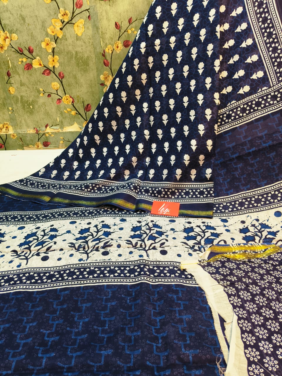Beautiful Chanderi Cotton Ajrak  Print Saree With Attached BP