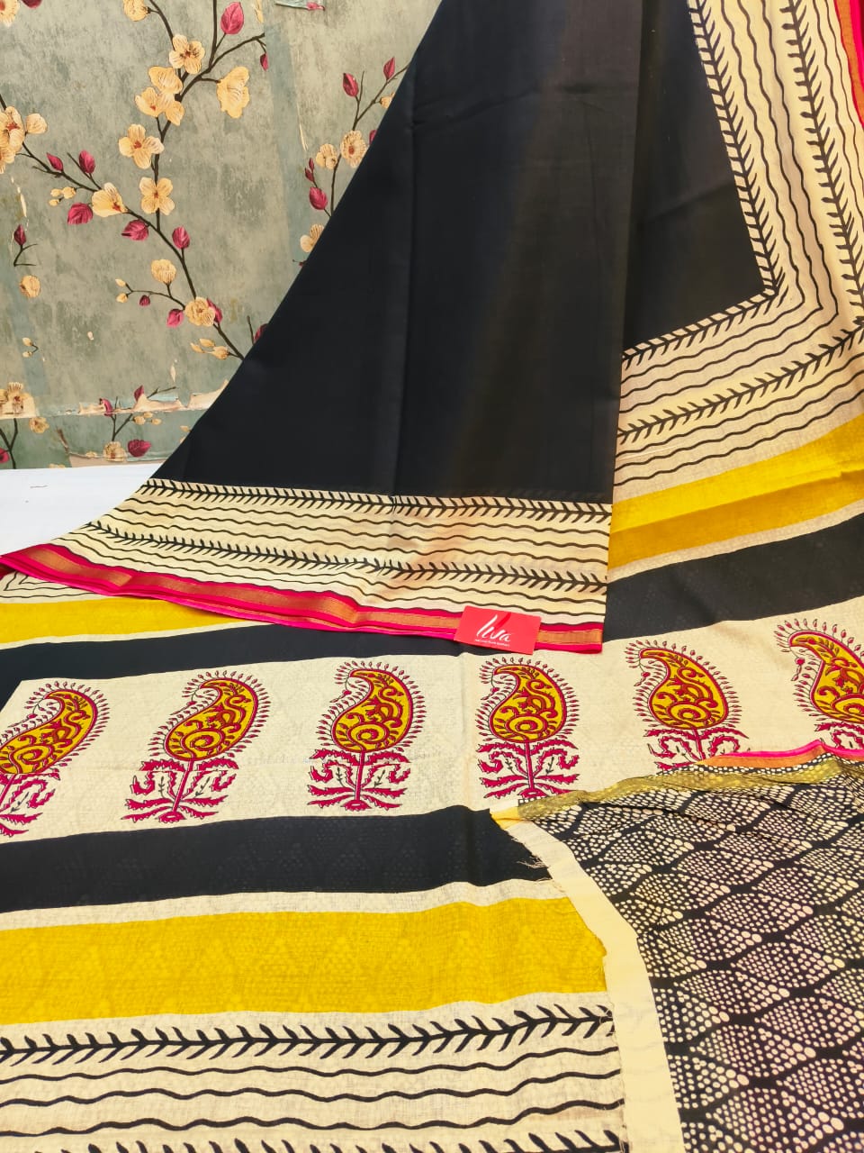 Beautiful Chanderi Cotton Ajrakh Print Saree With Attached BP