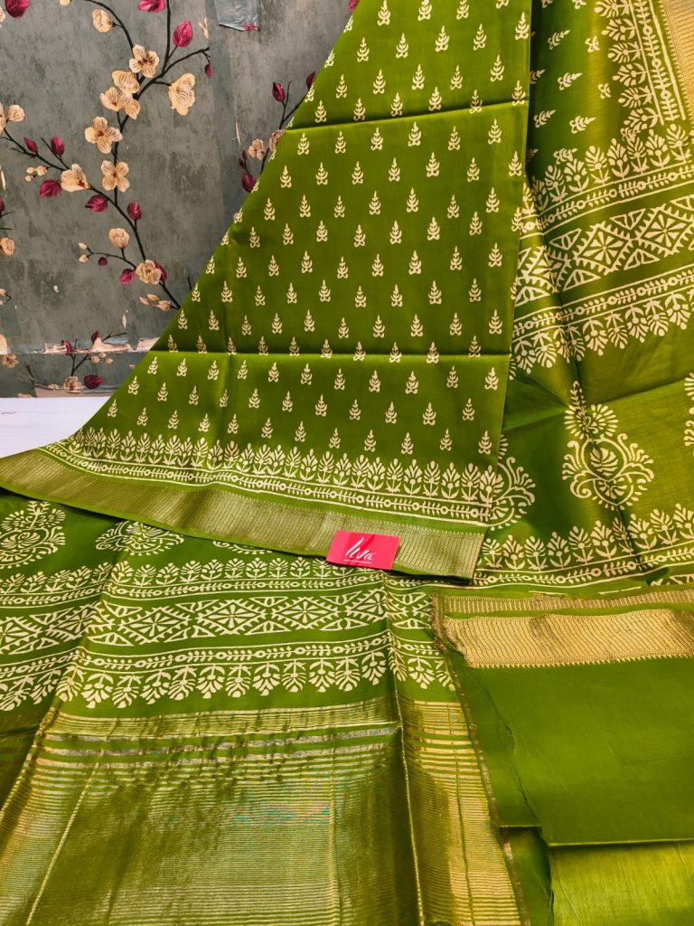 Beautiful Dola Silk Hand Block Sarees With Attached BP
