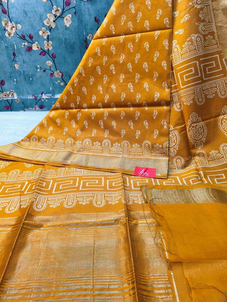 Beautiful Dola Silk Hand Block Sarees With Attached BP