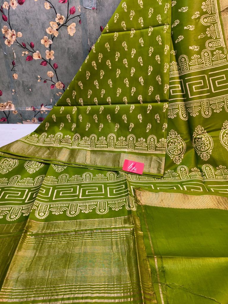 Beautiful Dola Silk Hand Block Sarees With Attached BP