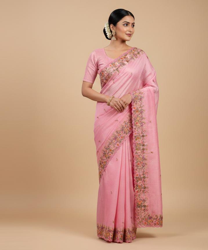 Beautiful Kota Silk Full Embroidery Saree With Cutwork Border & Pallu Attached BP