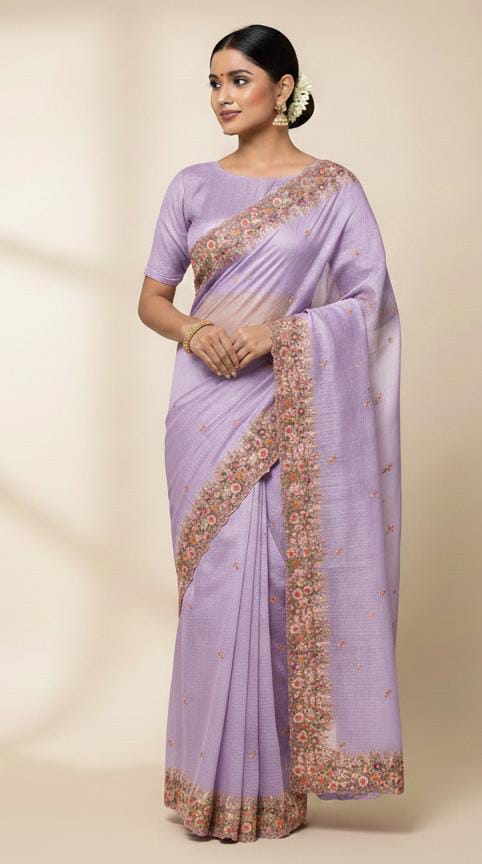 Beautiful Kota Silk Full Embroidery Saree With Cutwork Border & Pallu Attached BP