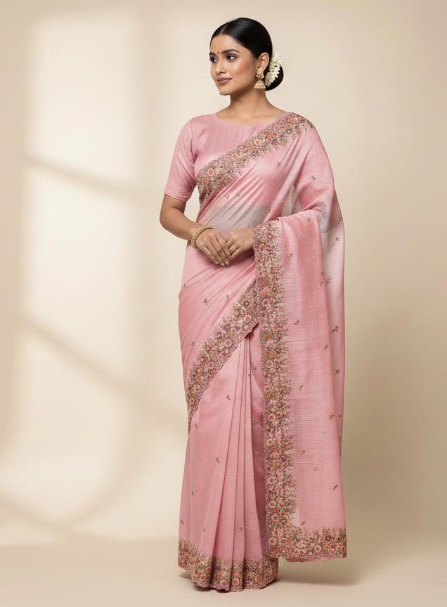 Beautiful Kota Silk Full Embroidery Saree With Cutwork Border & Pallu Attached BP