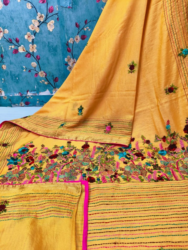 Beautiful Gicha Silk Sarees With Elegance Pallu  Hand Embroidery Attached BP