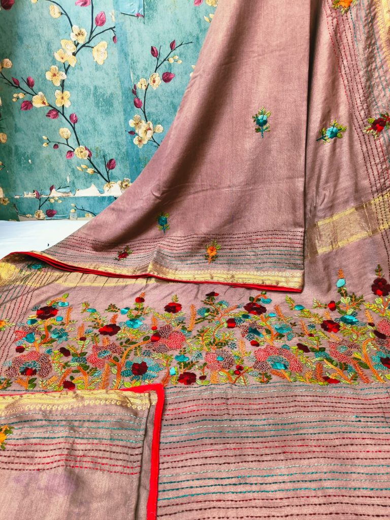 Beautiful Gicha Silk Sarees With Elegance Pallu  Hand Embroidery Attached BP