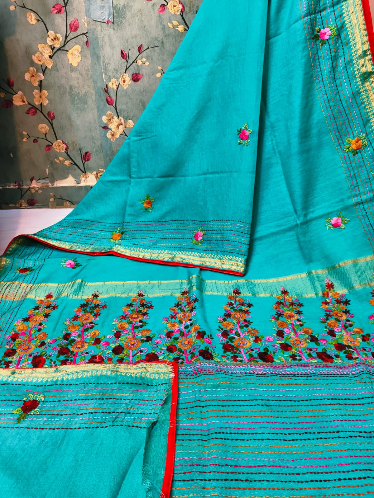Beautiful Gicha Silk Sarees With Elegance Pallu  Hand Embroidery Attached BP