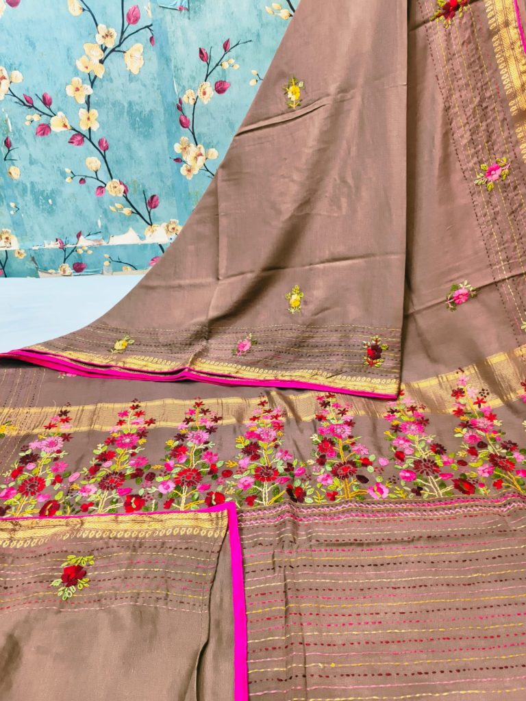 Beautiful Gicha Silk Sarees With Elegance Pallu  Hand Embroidery Attached BP