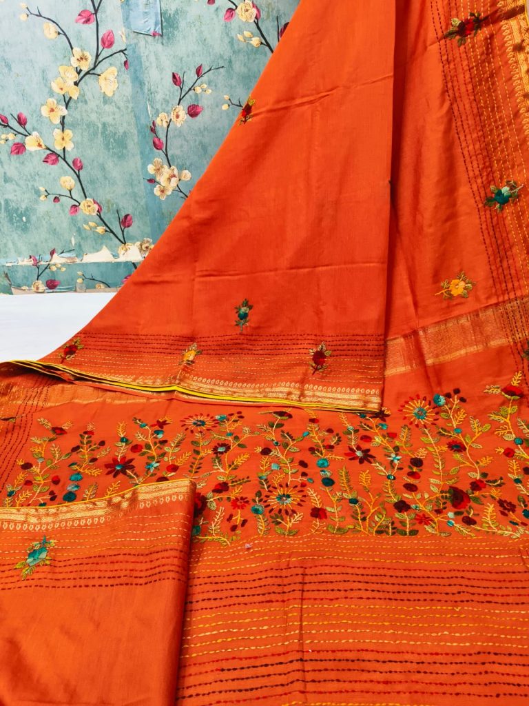 Beautiful Gicha Silk Sarees With Elegance Pallu  Hand Embroidery Attached BP