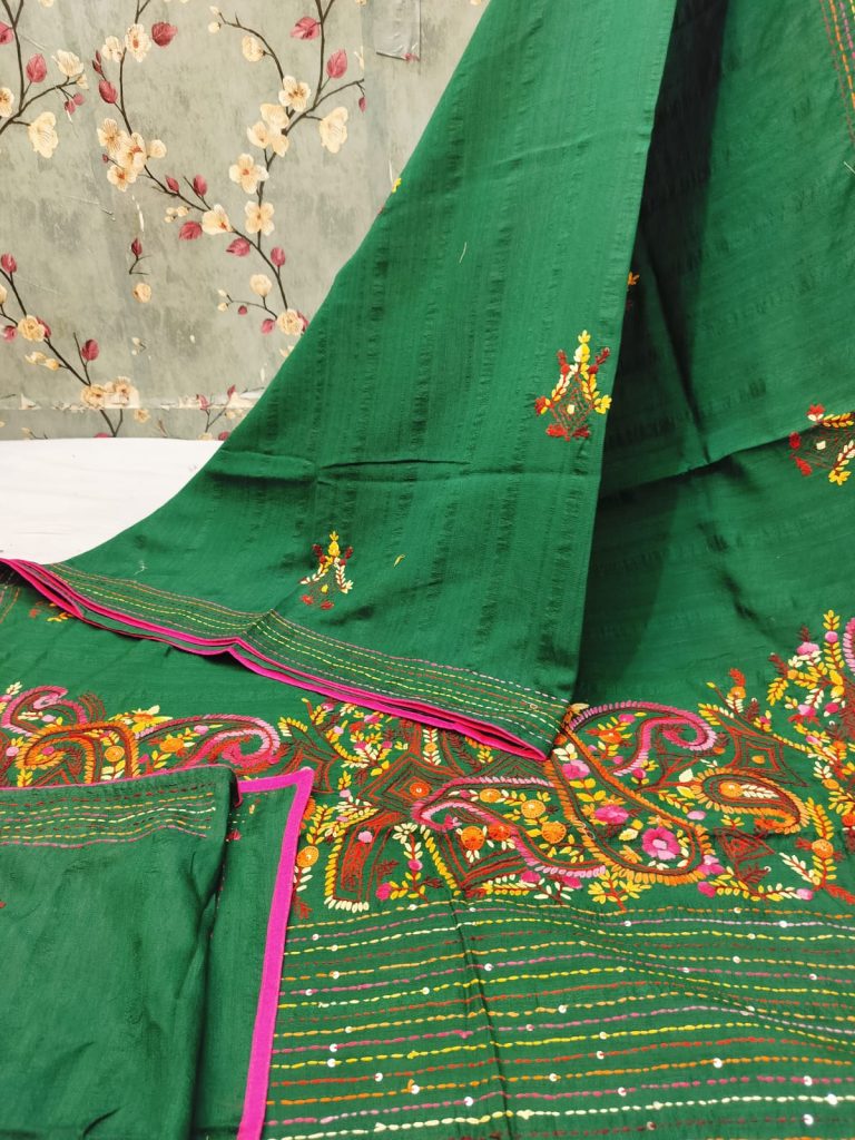 Beautiful Gicha Silk Sarees With Elegance Pallu Hand Embroidery Attached BP