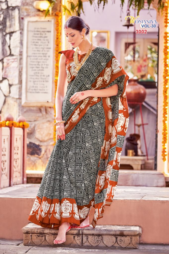 Exclusive Semi Gicha Silk Print Saree With Attached BP