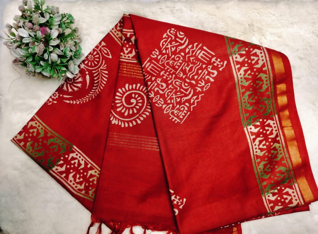 Exclusive Chanderi Silk  Hand Block Print With Attached BP
