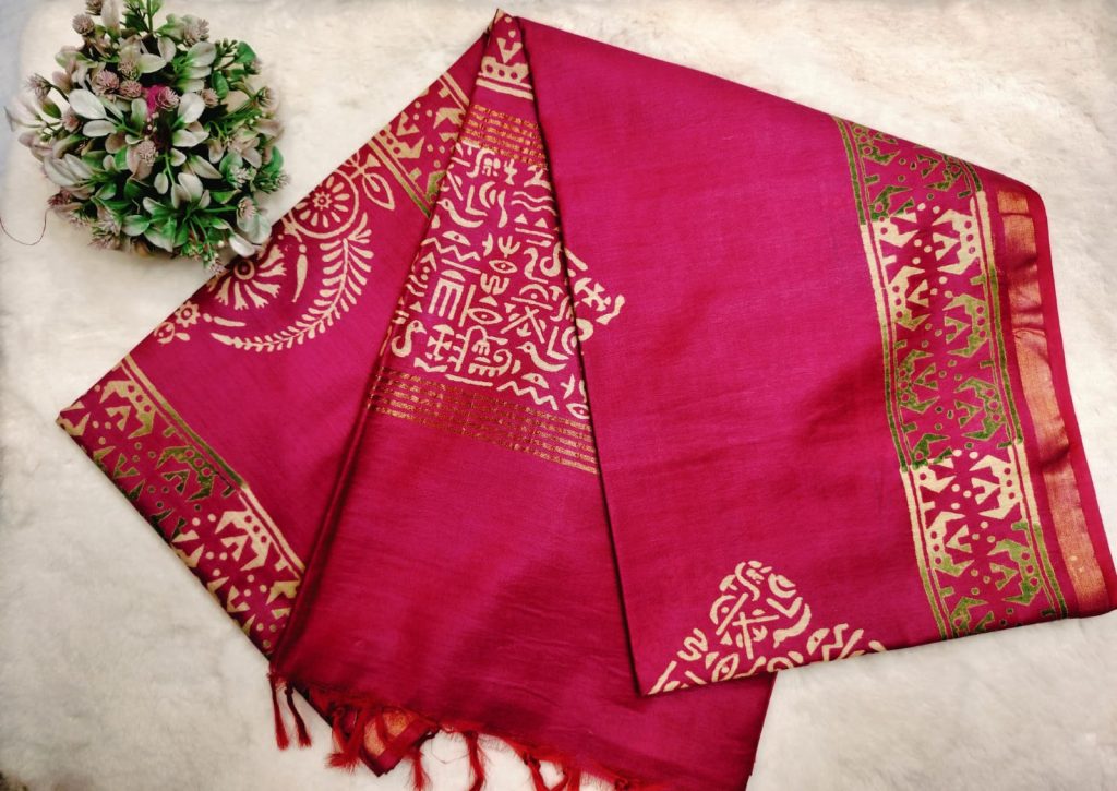 Exclusive Chanderi Silk  Hand Block Print With Attached BP