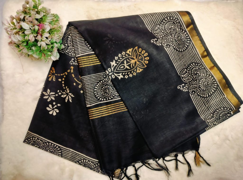 Exclusive Chanderi Silk  Hand Block Print With Attached BP