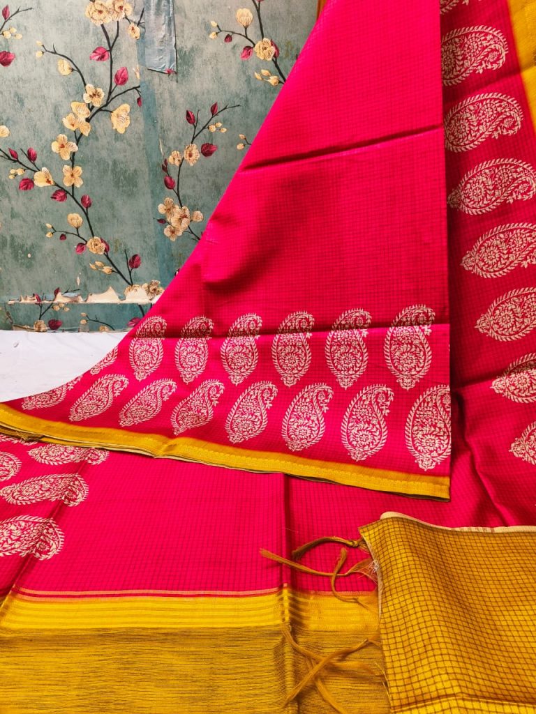 Beautiful Kota Tusser gicha silk saree with blouse exclusive digital weaving very smooth feel