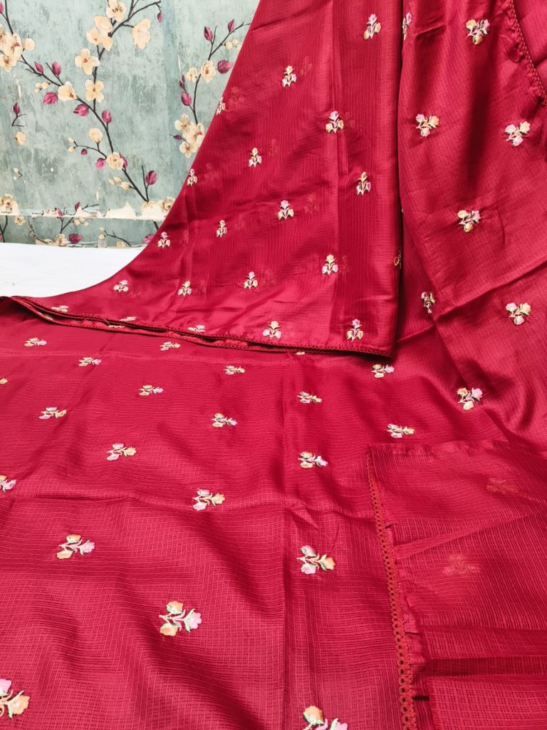 Exclusive kota  Embroidery on full saree with attached BP