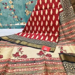 Beautiful Maheswari silk BAGRU Pure hand block sarees with liva yarn  attached bp