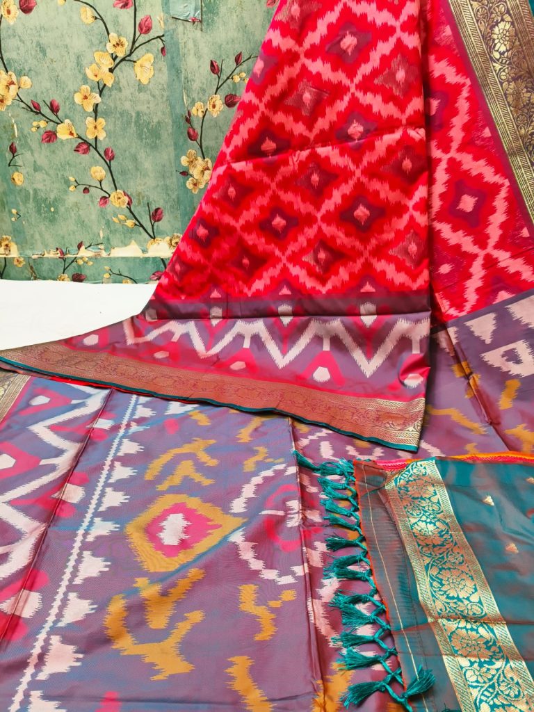 Exclusive Panchampally katki Soft Tushar Silk with attached BP