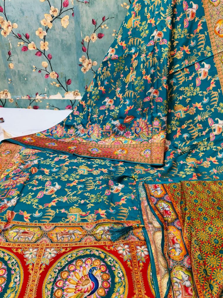 Exclusive  Pure viscose  Pasmina position Print weaving design  with  rich Pallu with attached BP