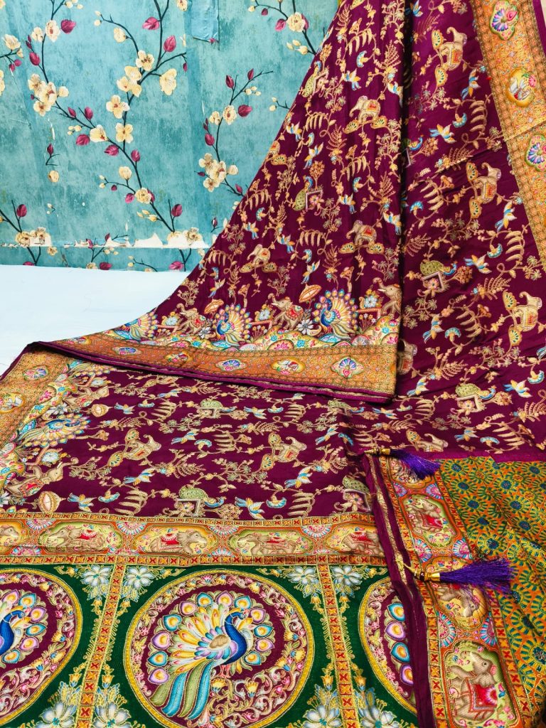Exclusive  Pure viscose  Pasmina position Print weaving design  with  rich Pallu with attached BP