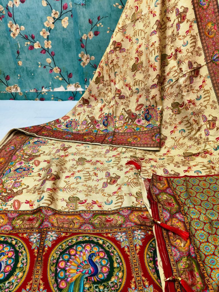 Exclusive  Pure viscose  Pasmina position Print weaving design  with  rich Pallu with attached BP