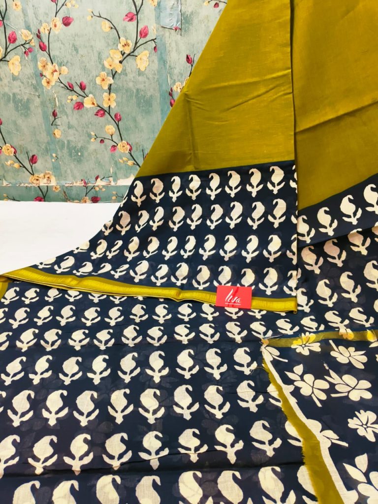 Beautiful Chanderi cotton ajrak  print Liva Yarn with attached BP